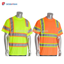 OEM Hi Vis Viz Orange Lime Security Industrial Work Camisetas High Visibility Reflectante Crew Neck Safety Workwear con bolsillo